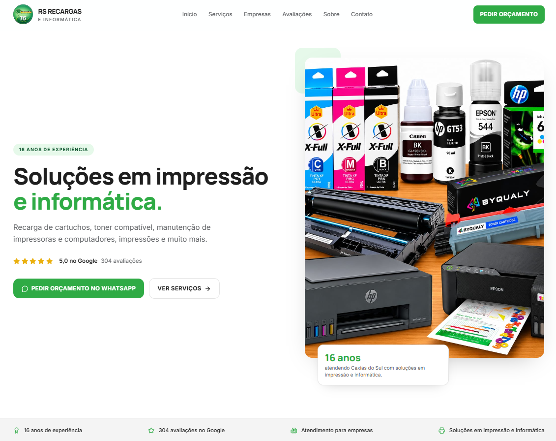 Site da RS Recargas e Informática no computador