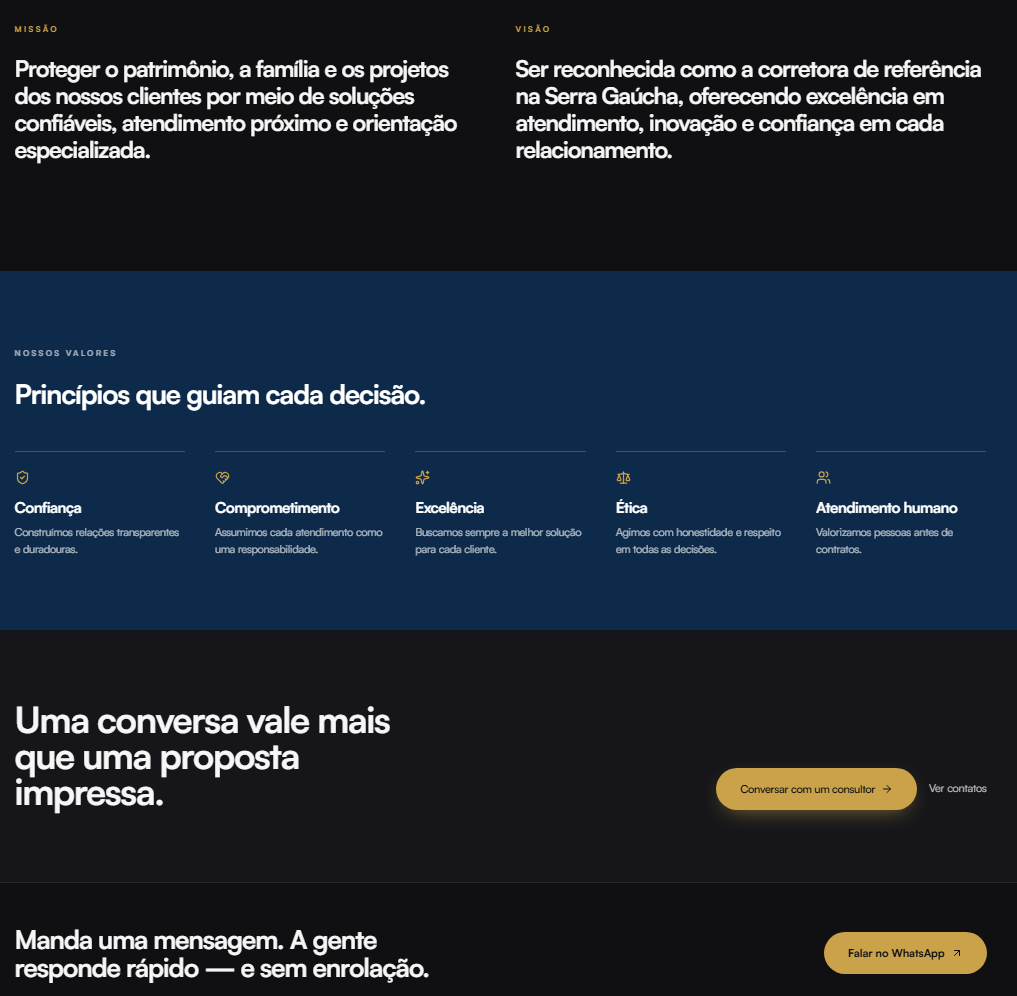 Missão, visão, valores e CTA institucional. — depois