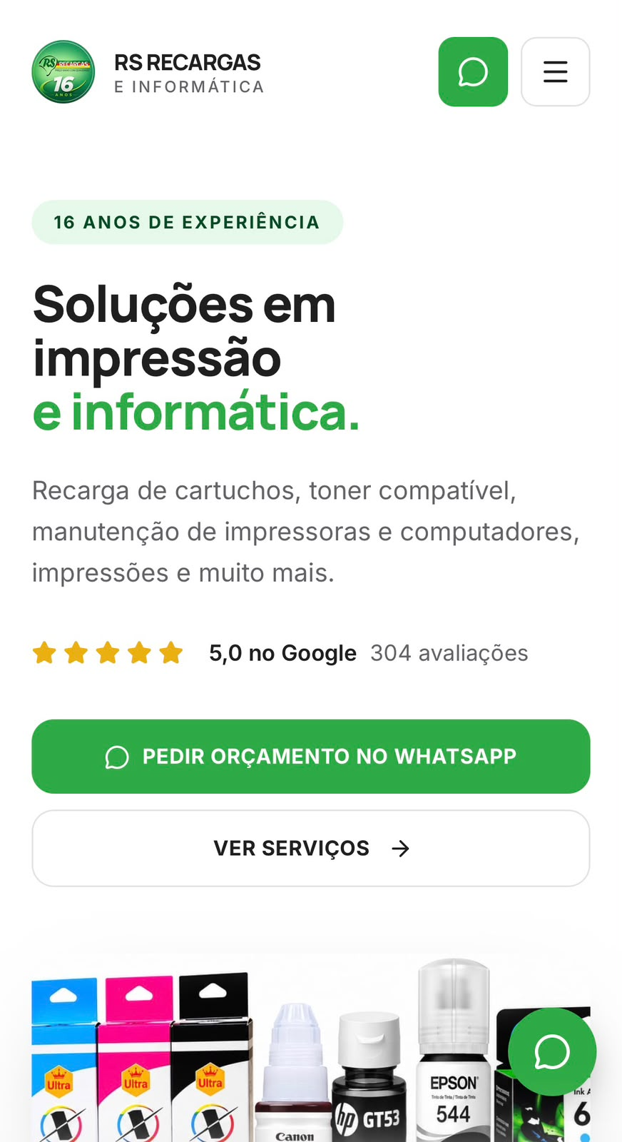 Site da RS Recargas e Informática no celular
