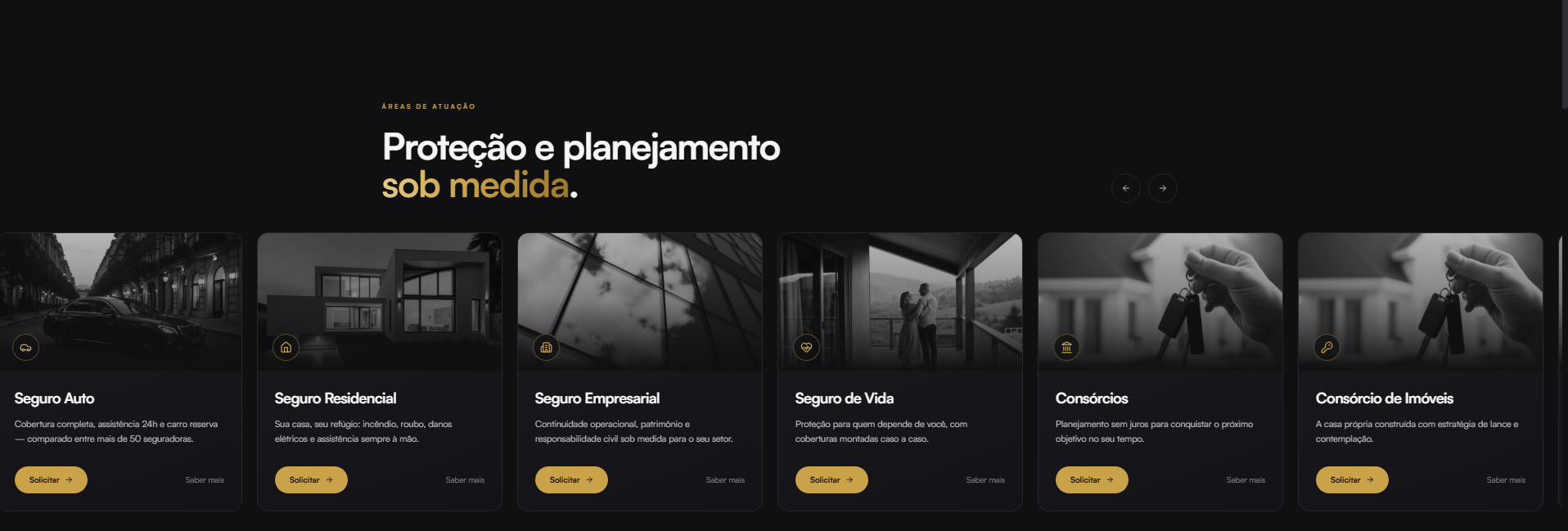 Áreas de atuação em carrossel editorial. — depois