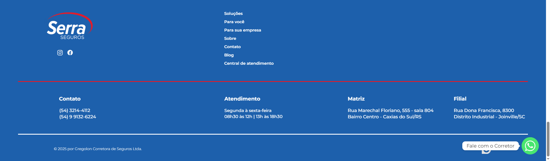 Rodapé institucional com mapa e canais. — antes